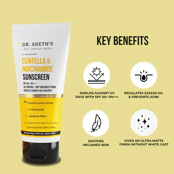 DR. SHETH'S CENTELLA & NIACINAMIDE OIL & ACNE CONTROL SUNSCREEN 50G