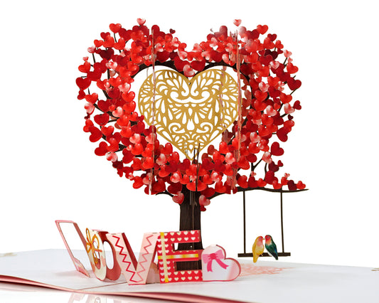 BIRDS RED TREE OF LOVE POPUP CARD (15X15CM)